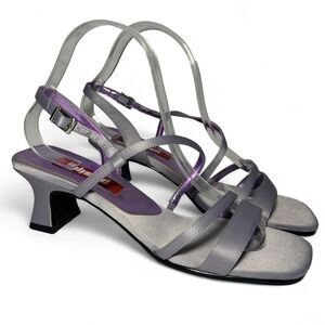 Vintage Y2K 2000s 90s square toe block he  light purple high heels shoes 8